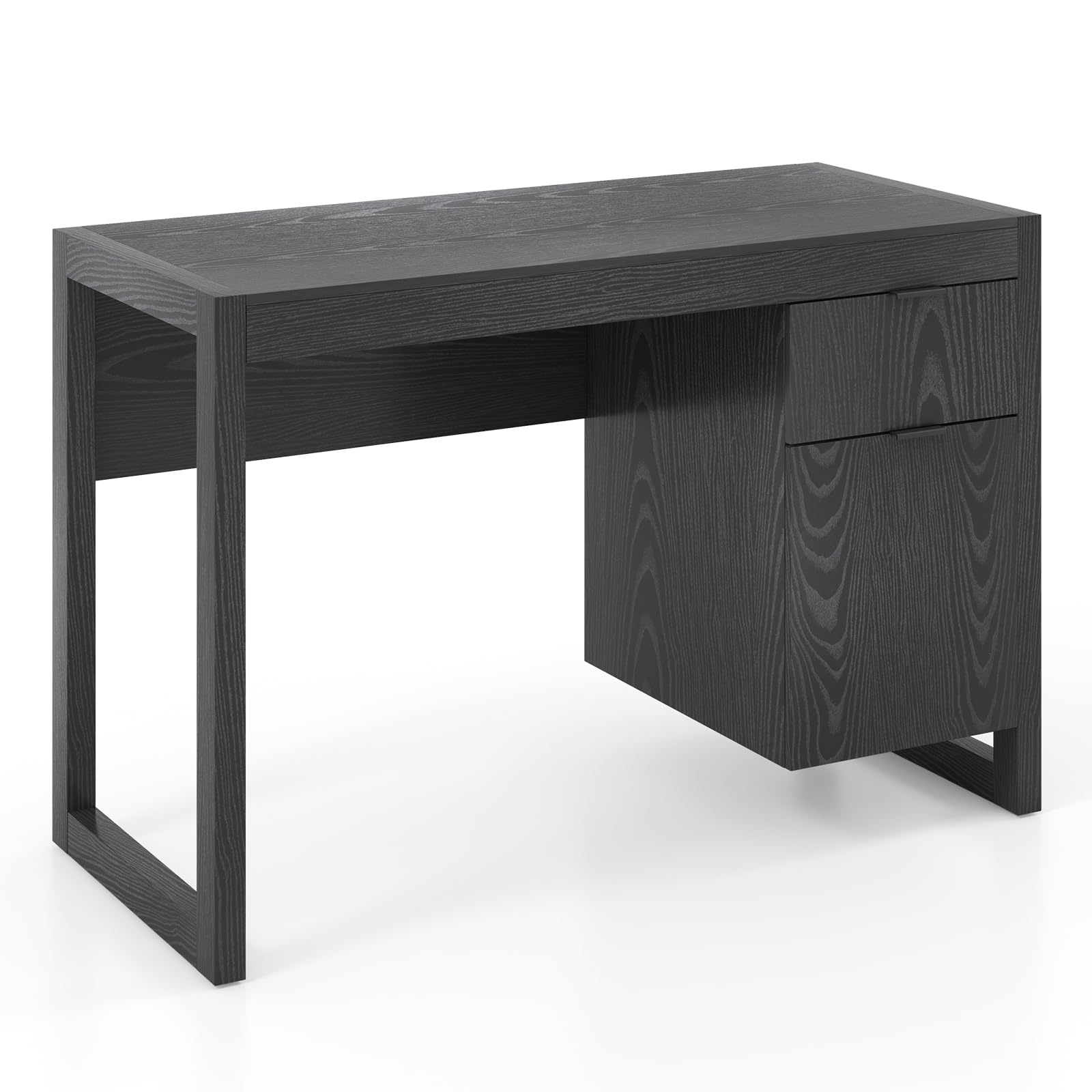 Tangkula White Wooden Computer Desk with Storage Cabinet & Drawer - Home Office Desk with Smooth Surface for PC Laptop Workstation, Study & Writing | Perfect for Small Spaces, Dorm Rooms & Home Offices (Black)