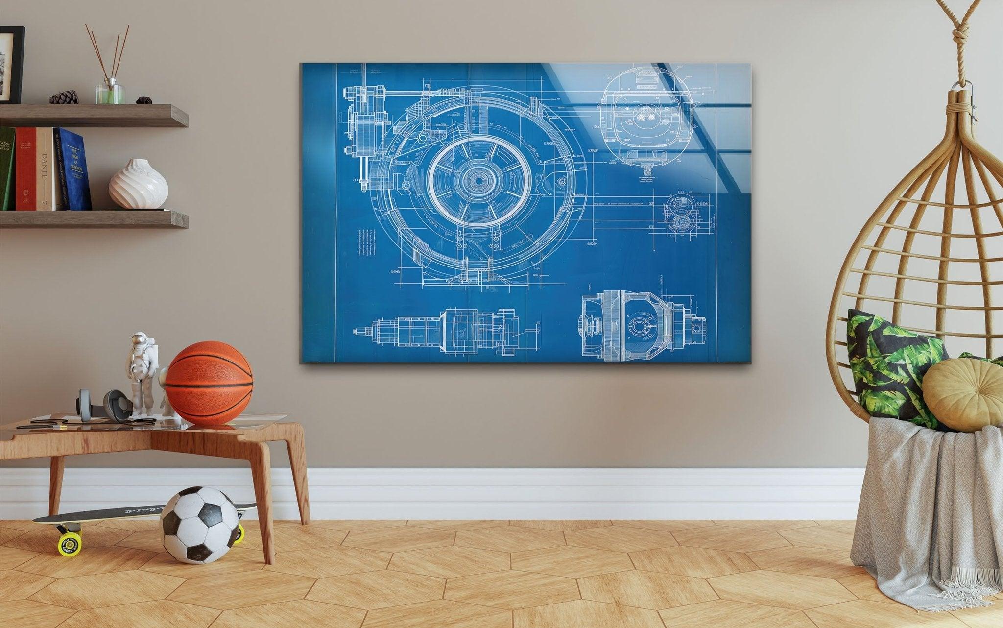 Modern Architecture Drawing Glass Wall Art - Elegant Home & Office Decor for Living Room, Bedroom, or Workspace