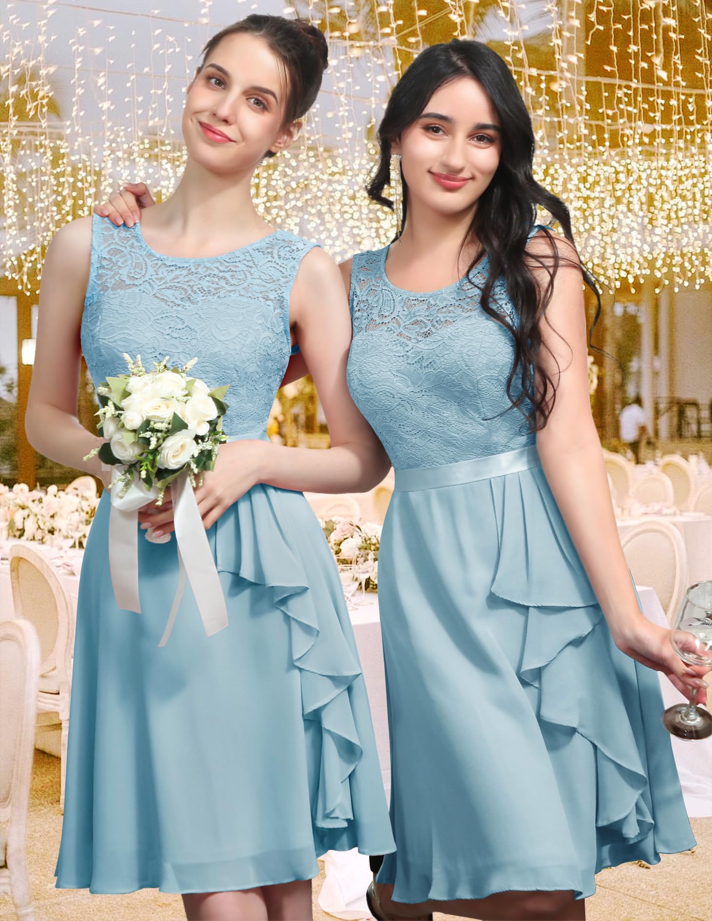 BeryLove Women's Cocktail Dress for Prom Wedding Guest Short Bridesmaid - Sleeveless Lace Formal Dress with Ruffle Hem | Perfect for Evening Parties, Cocktail Events & Special Occasions