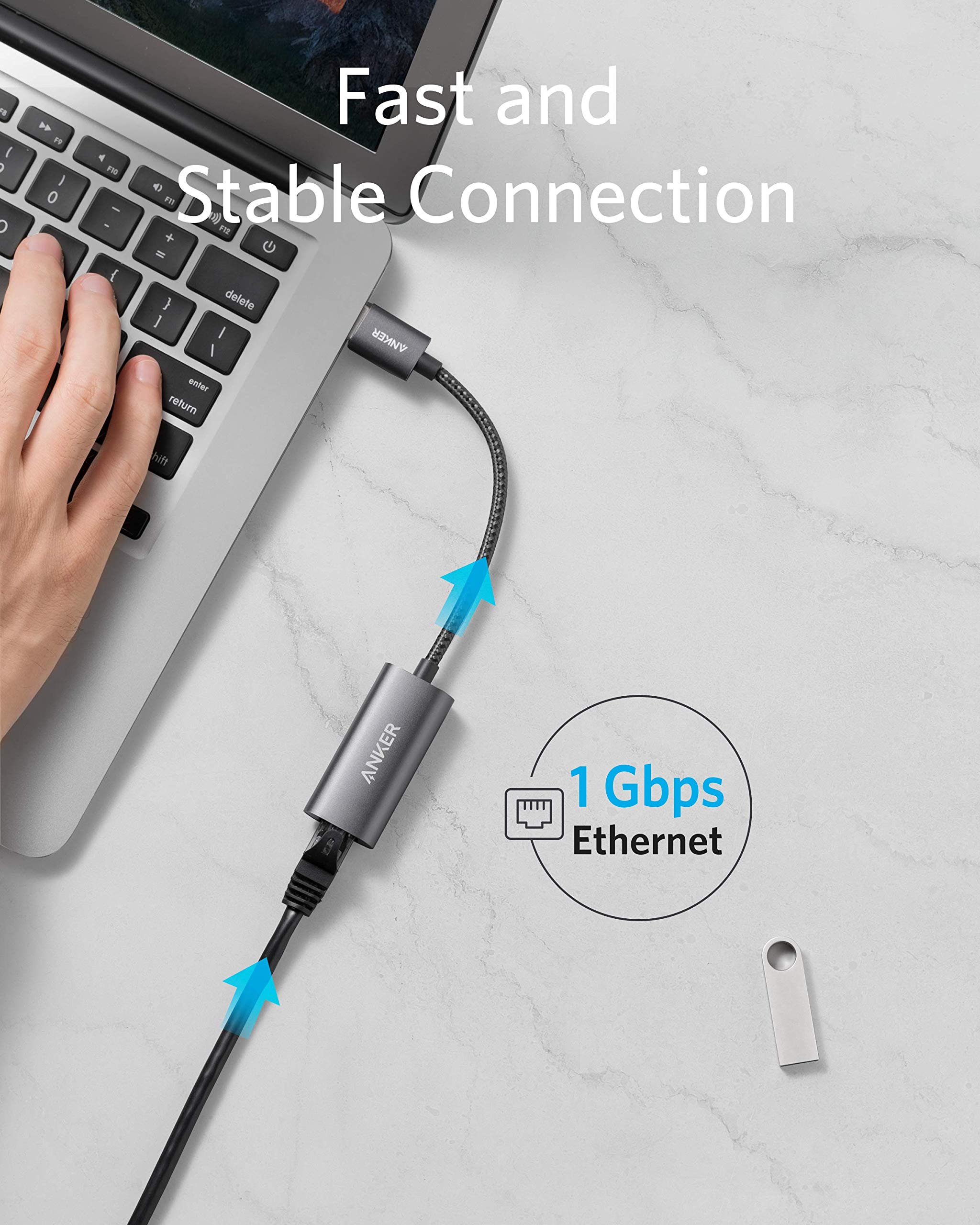 Anker PowerExpand USB 3.0 to Gigabit Ethernet Adapter - Aluminum Portable USB-A Network Adapter for MacBook Pro 2015, MacBook Air 2017, Windows Laptops - Fast Wired Internet Connection for Home Office, Gaming & Video Conferencing