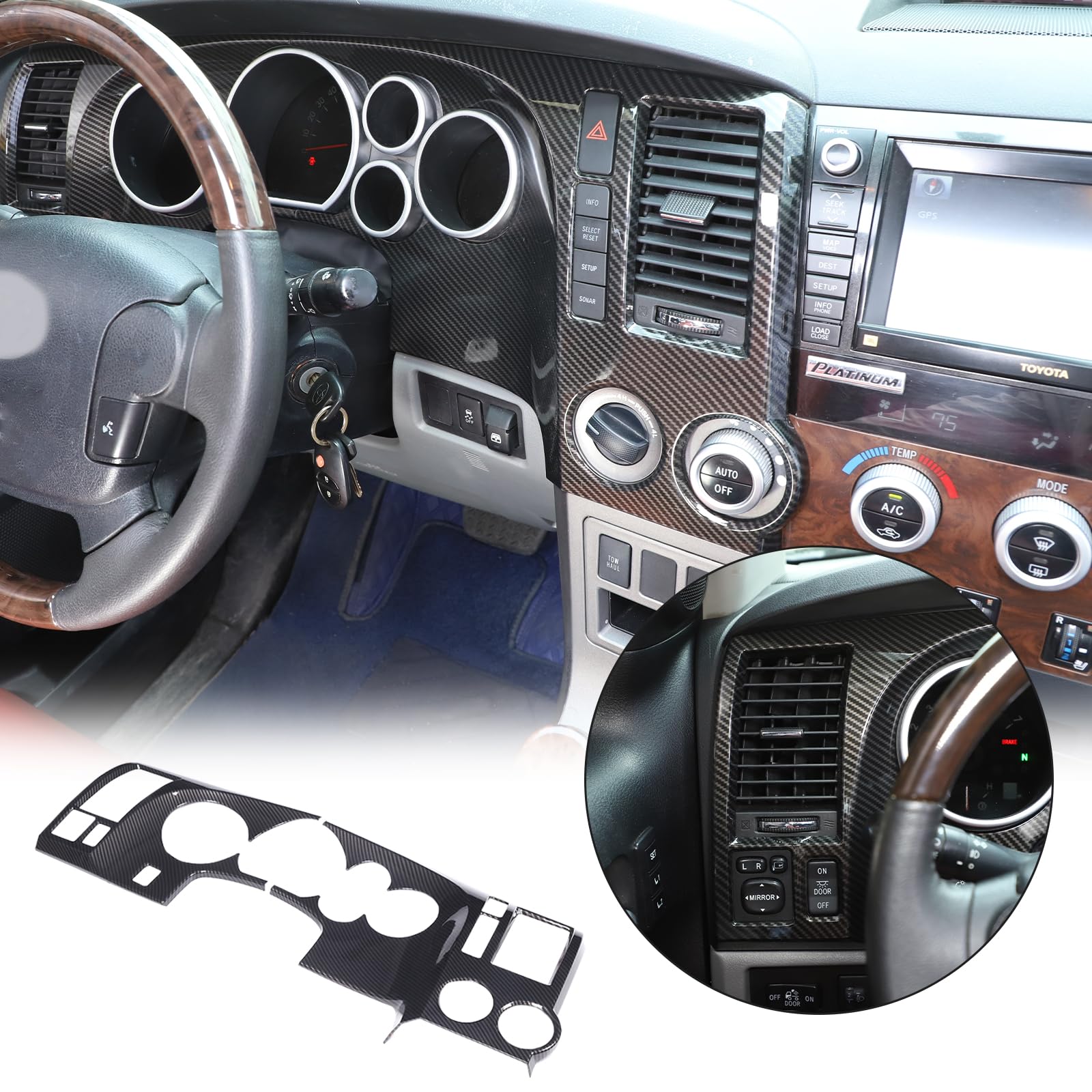 HAPPYHORSE Carbon Fiber Dashboard Cover for Toyota Tundra 2007-2013 & Sequoia 2007-2021 - Interior Trim Protection & Decorative Upgrade - Perfect for Off-Roading & Daily Driving