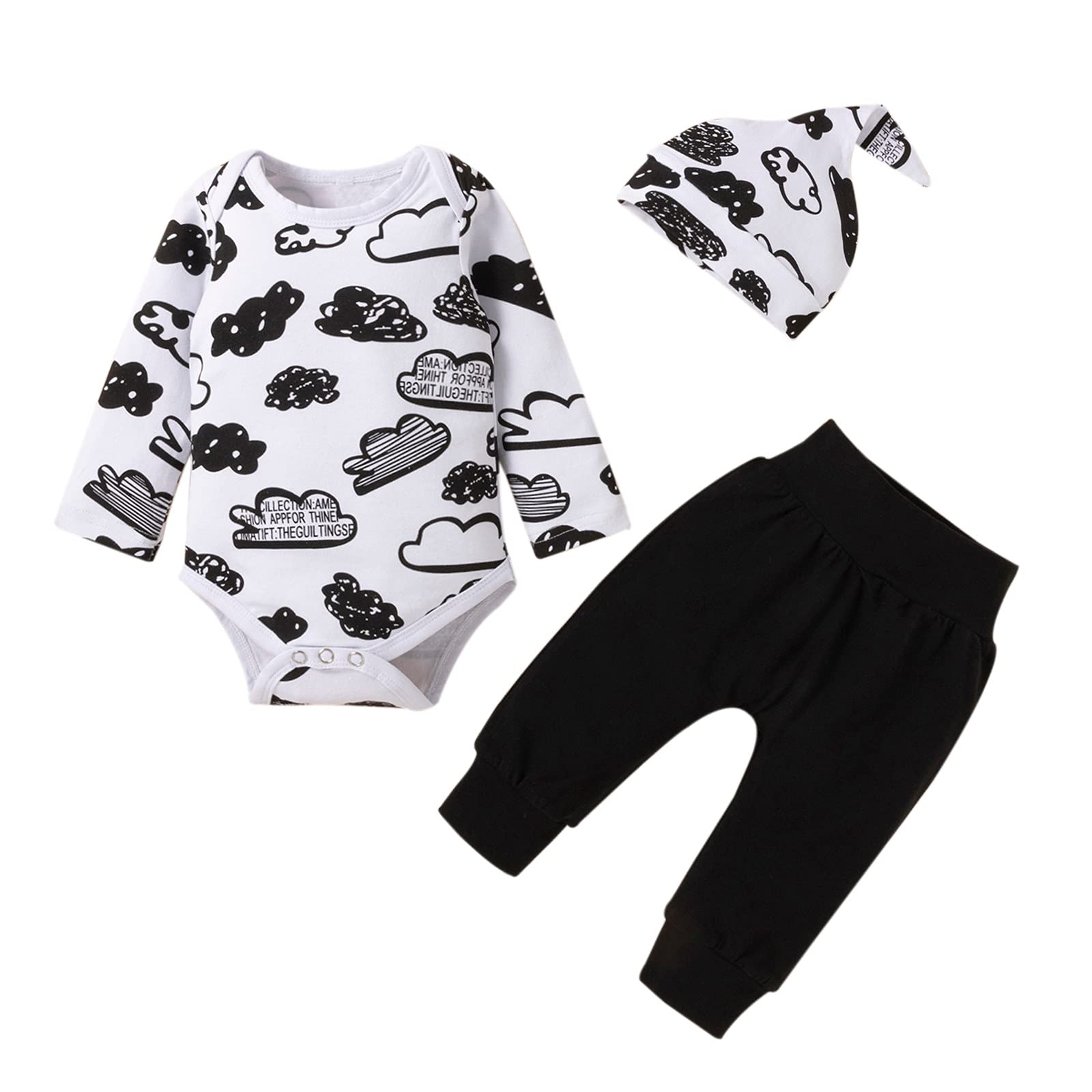 **Adorable Baby Clothes Set for Girls & Boys - Cute Cartoon Cloud Print Long Sleeve Romper, Tops & Pants Outfits with Skirt - Perfect for Playdates, Photoshoots & Everyday Wear**