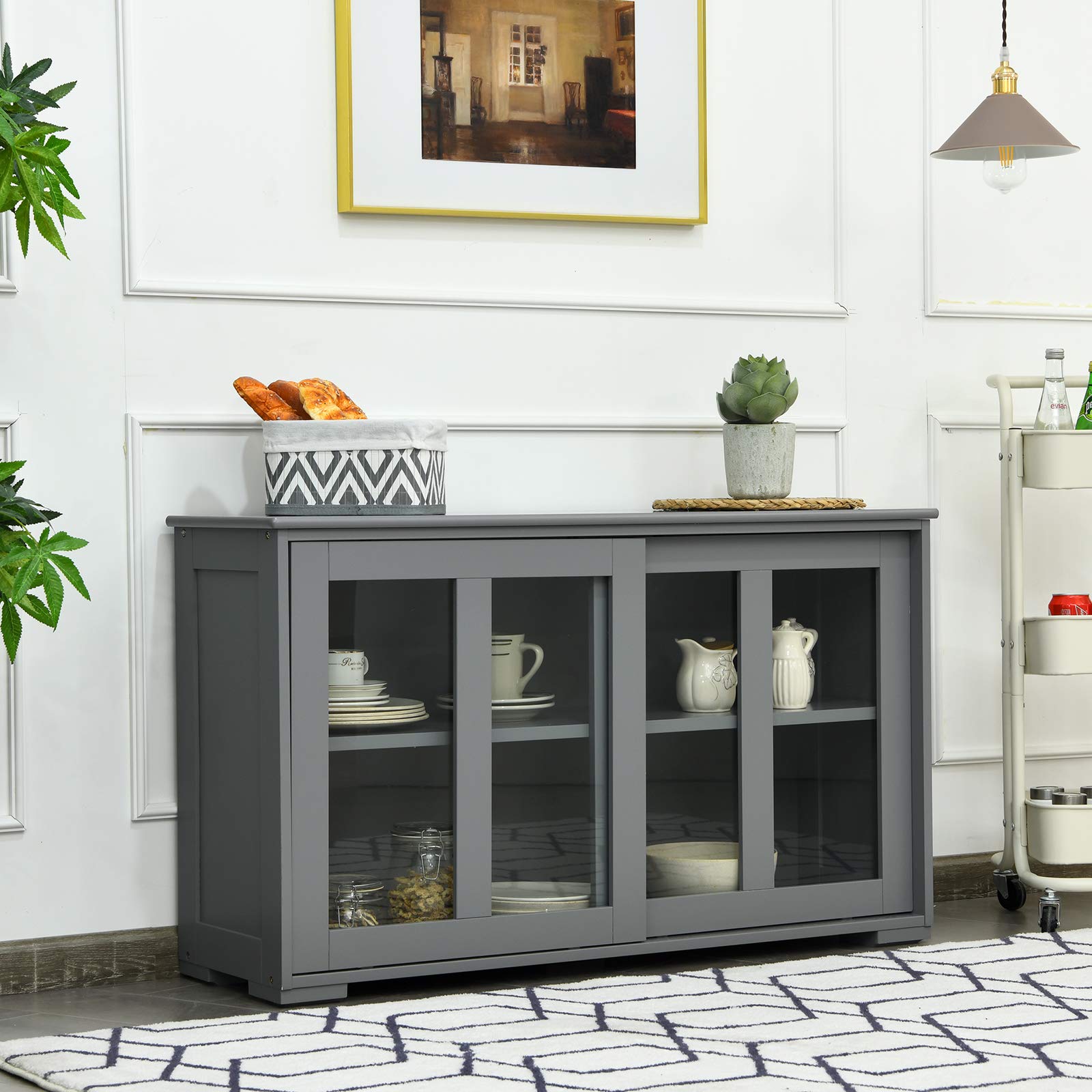 Giantex Modern Wood Buffet Sideboard with Sliding Doors - Adjustable Shelf Storage Cabinet, Kitchen Cupboard & Dining Room Credenza - Perfect for Living Room, Pantry Organization & Home Decor (Gray)