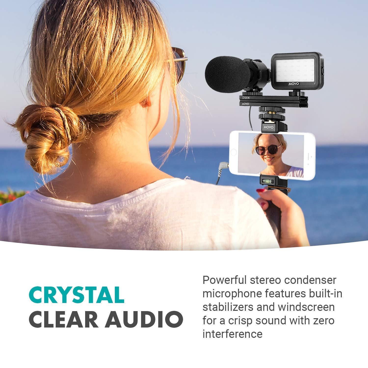 Professional Movo Smartphone Vlogging Kit with Shotgun Mic, LED Light & Tripod - Compatible with iPhone & Android - Perfect for YouTube, TikTok & Live Streaming