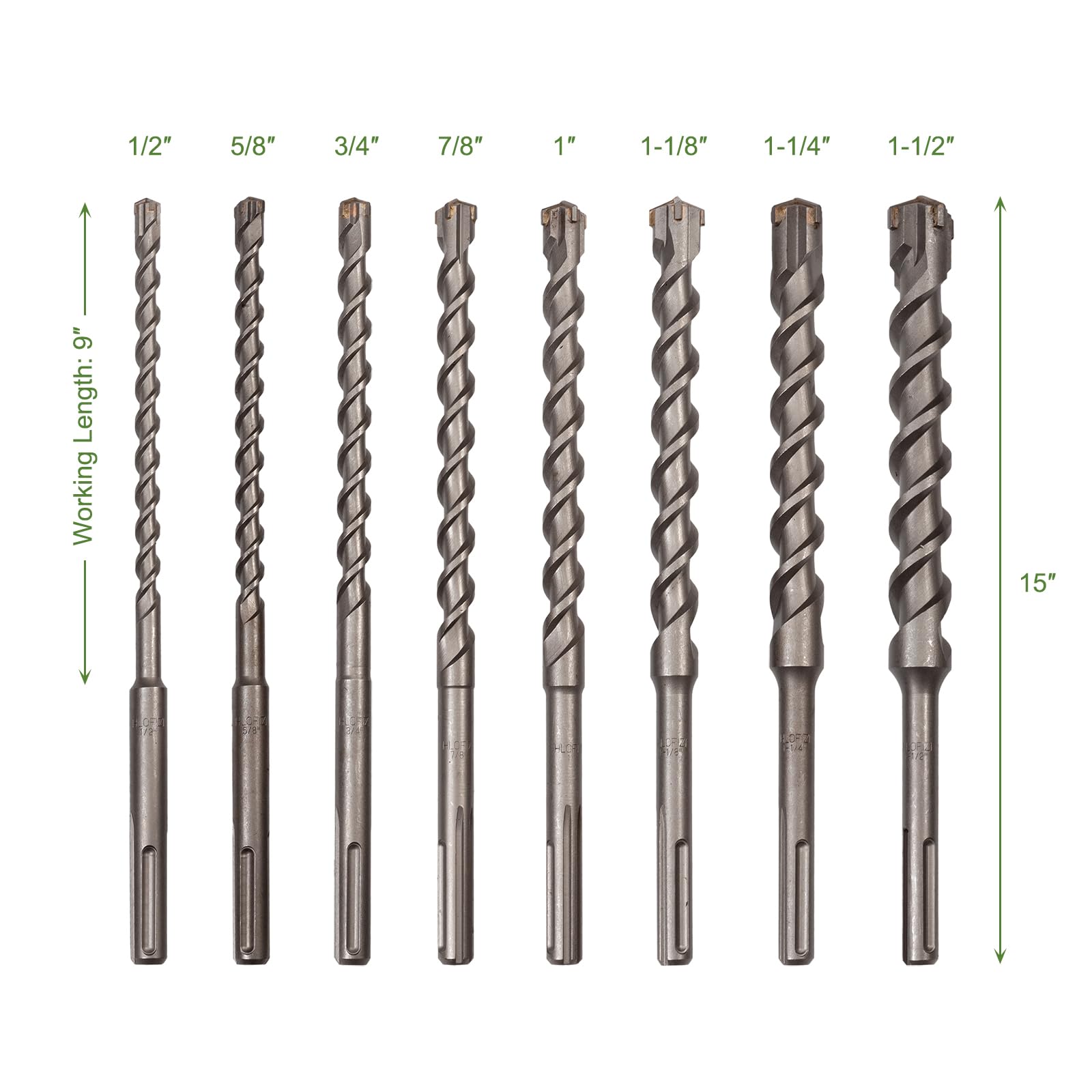 SDS Max Rotary Hammer Drill Bits Set - 8-Piece Masonry Concrete Drill Bits (15 inch) for Heavy Duty Drilling - 1/2