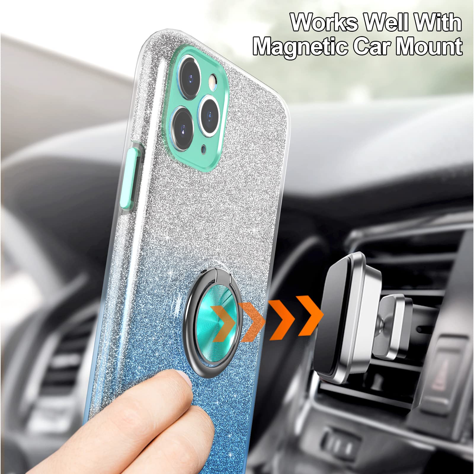 Slim Glitter Sparkly Case with 360° Ring Holder & Kickstand for iPhone 11 Pro Max (6.5