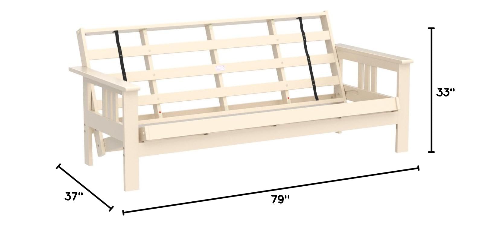 Kodiak Furniture Monterey Futon Frame - No Drawers - Antique White Finish | Space-Saving Sofa Bed for Small Apartments, Guest Rooms & Dorm Living