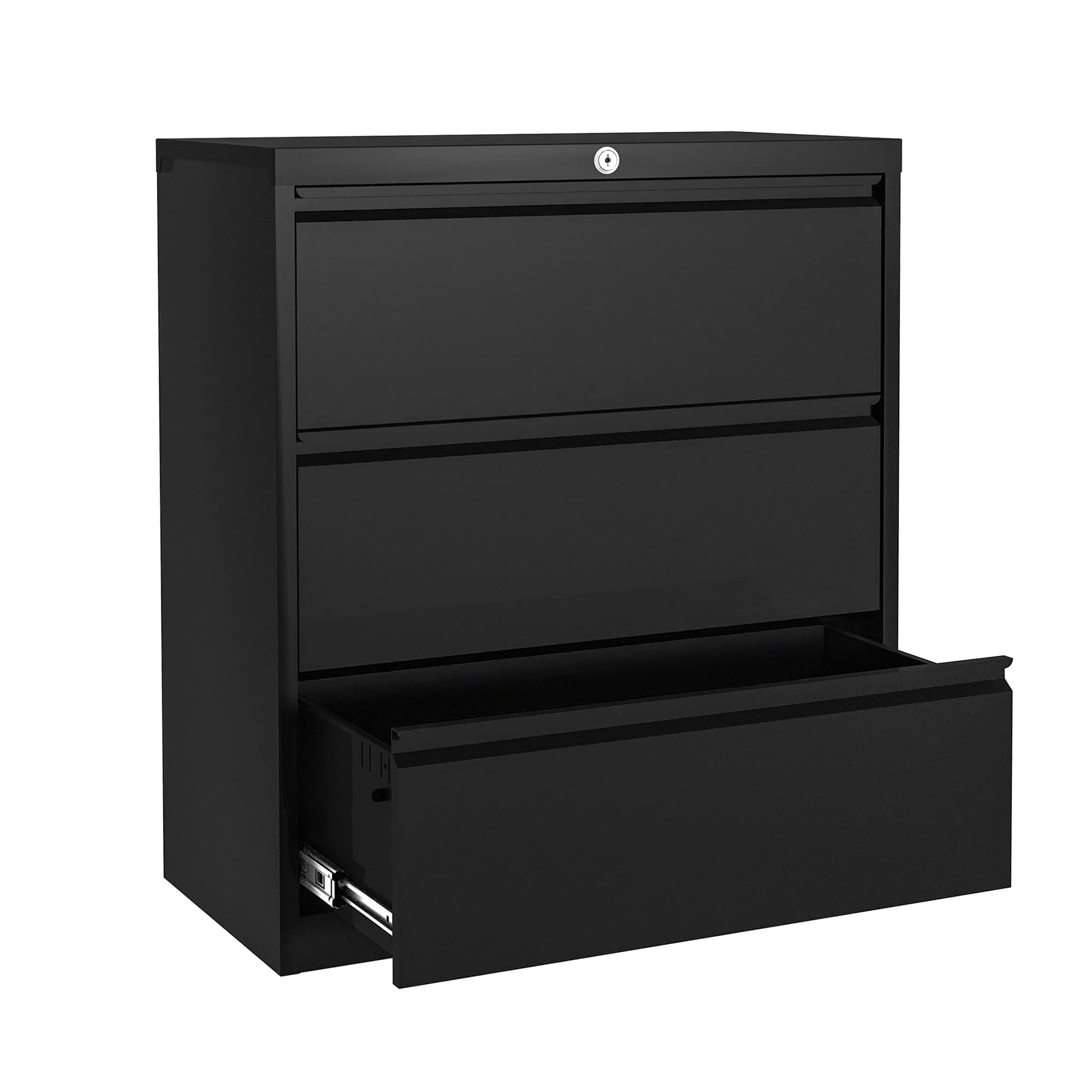 AOBABO 3-Drawer Black Metal Lateral File Cabinet with Lock - Steel Office Filing Cabinet for Legal/Letter/A4 Documents - Secure Storage for Home & Office Use - Perfect for Organizing Contracts, Financial Records, and Important Files (Assembly Required)