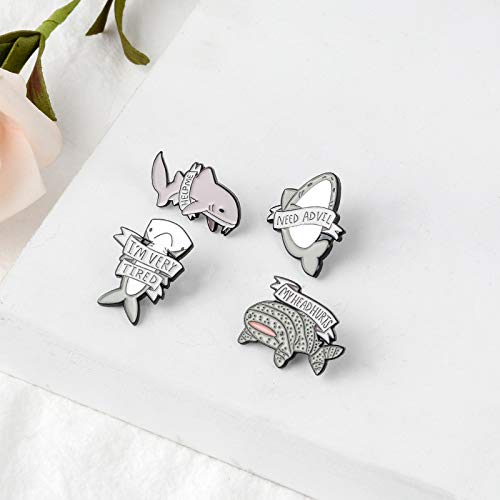 4Pcs Cute Cartoon Enamel Pin Set - Punk Brooches Lapel Pins for Women Girls Kids | Costume Decoration, Clothing & Bag Accessories | Shark Design | Perfect for DIY Crafts, Gifts & Fashion Outfits
