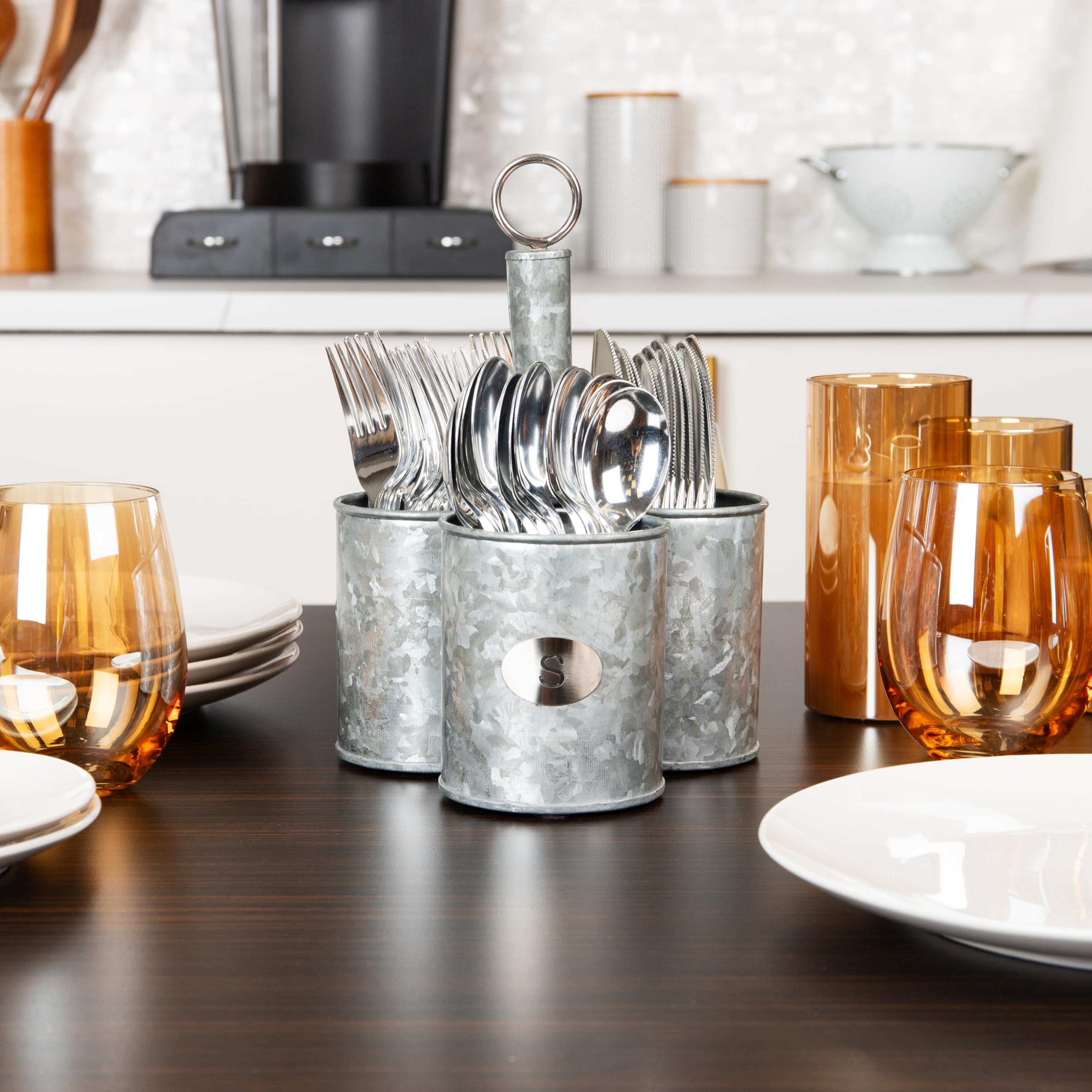 Mind Reader Silverware Organizer - Galvanized Metal Utensil Holder & Cutlery Caddy, 7