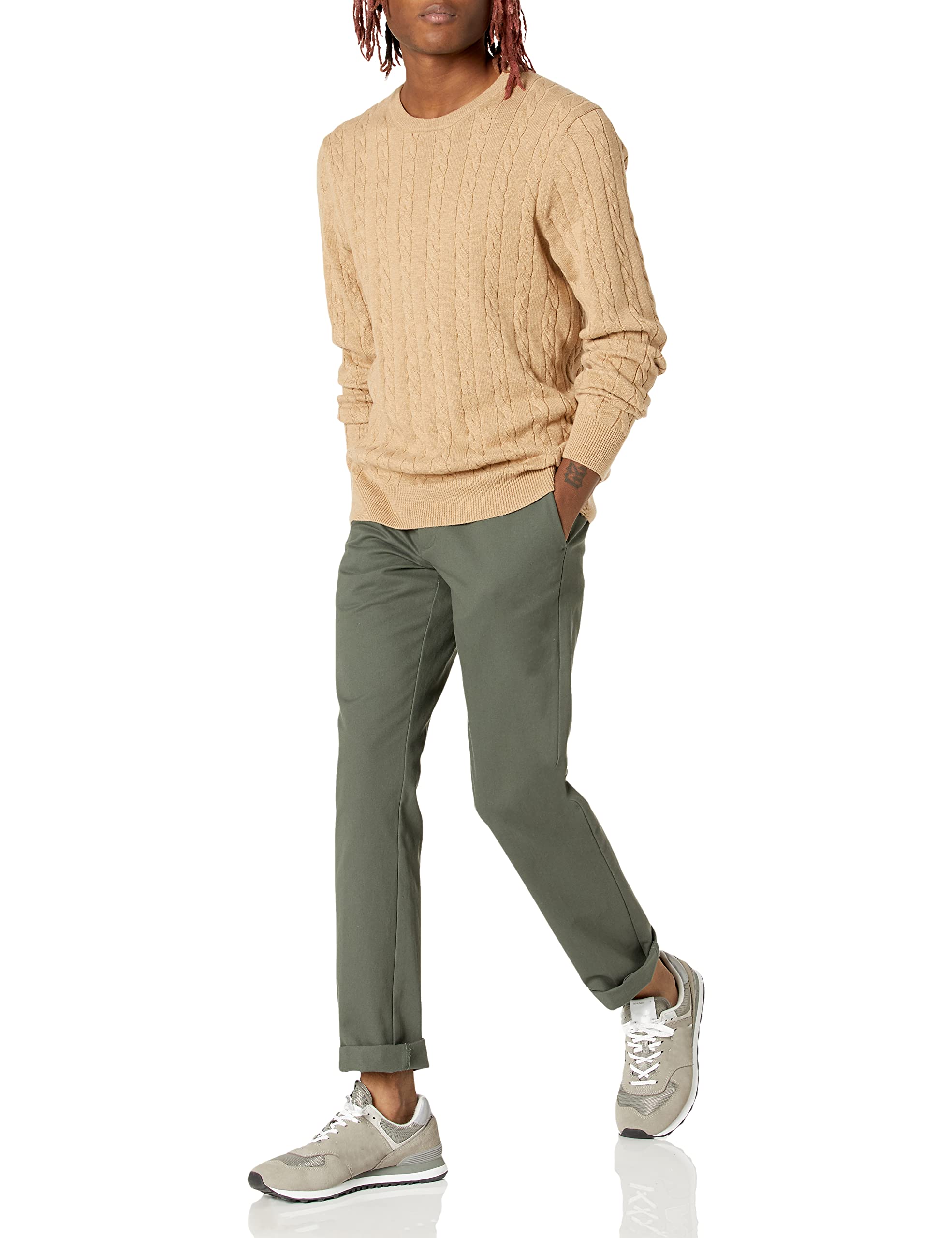 Amazon Essentials Men's Crewneck Cable Knit Cotton Sweater - Soft & Comfortable Winter Pullover for Casual Wear & Office Outfits