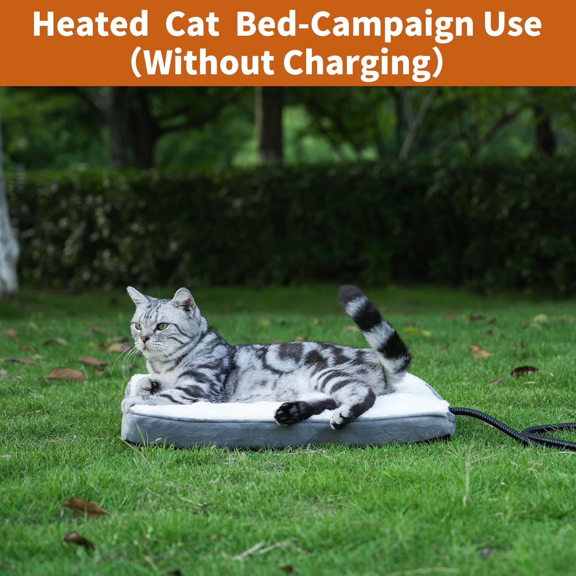 Heated Cat Bed with Orthopedic Foam - Waterproof & Auto Temp Control for Indoor/Outdoor Use - White