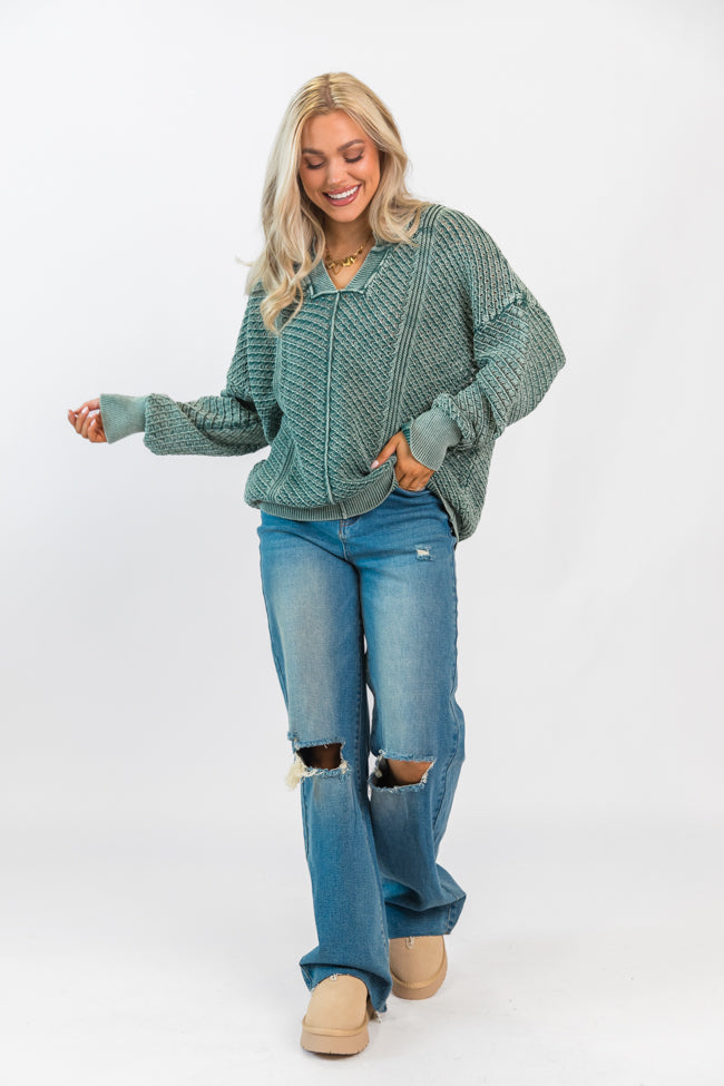 Olive Acid Wash Sweater - Soft Vintage Pullover for Women & Men | Perfect for Fall Layering & Casual Outfits
