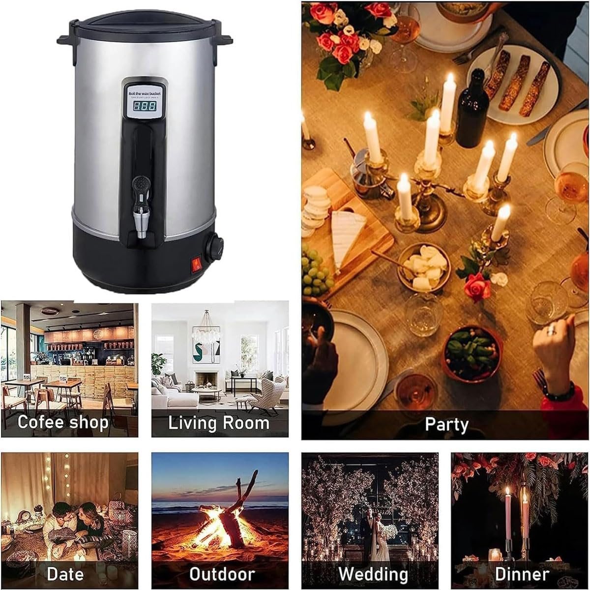 JOSBY 12L Stainless Steel Paraffin Wax Warmer Heater - 1500W Commercial Electric Wax Melting Pot with 86℉-230℉ Adjustable Temperature Control, Dual Layer Insulation & Dry Burn Protection - Perfect for Spa, Salon, Nail Care, Home Waxing & DIY Candle Making