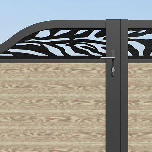 Classic Malawi Curved Top Driveway Gate in Light Oak with Top Screen - Perfect for Home Security and Curb Appeal Enhancement