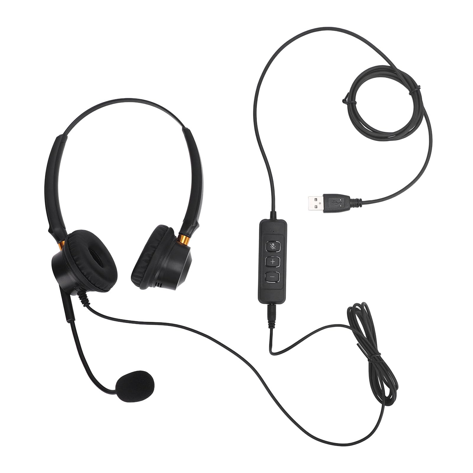 ASHATA Noise Canceling USB Headset with Adjustable Volume - Dual Ear Office Headphones for PC, Laptop, Smartphone & Tablet - Perfect for Remote Work, Call Centers & Online Meetings