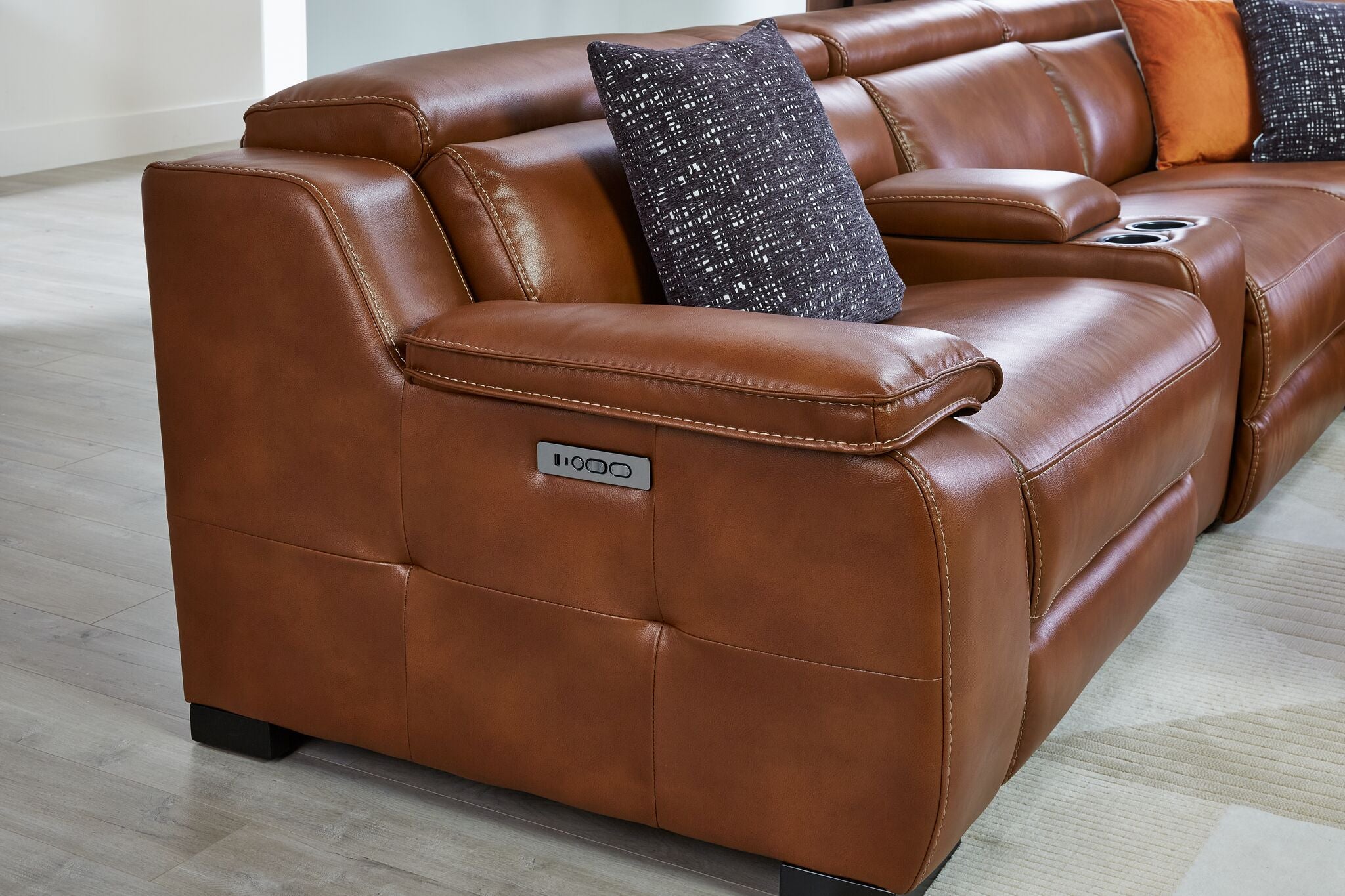 Corsica 6-Piece Dual Power Reclining Sectional Sofa Set with USB Chargers - Brown Leather Living Room Furniture for Home Theater & Family Gatherings
