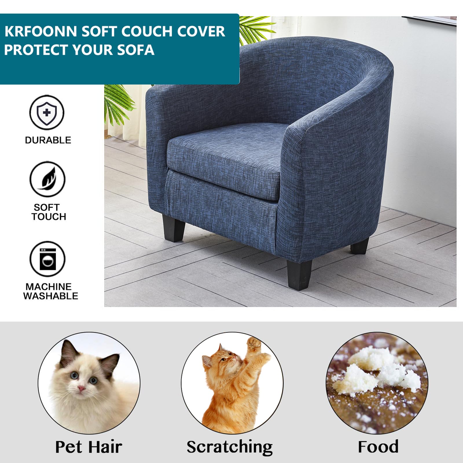 KRFOONN 2-Piece Stretch Printed Round Barrel Chair Slipcover Set - Elastic Bottom Removable Tub Chair Covers, Furniture Protector for Living Room, Sofa & Office - Soft Fabric Club Chair Cover (B7 Style) - Perfect for Home Decor, Pet Protection & Spill Prevention
