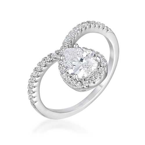 1.5 Carat Rhodium Plated Chevron Ring with Clear Cubic Zirconia - Elegant Wedding Band & Fashion Jewelry for Women