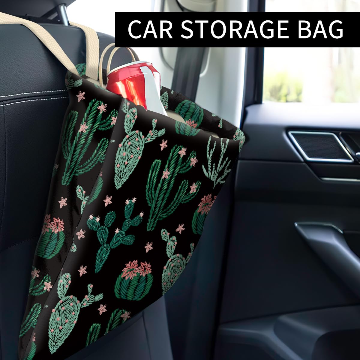 Cute Cactus Car Trash Can - Hanging Car Organizer & Storage Bag for Vehicle Accessories, Travel & Camping - Perfect for Road Trips, Commuting & Outdoor Adventures