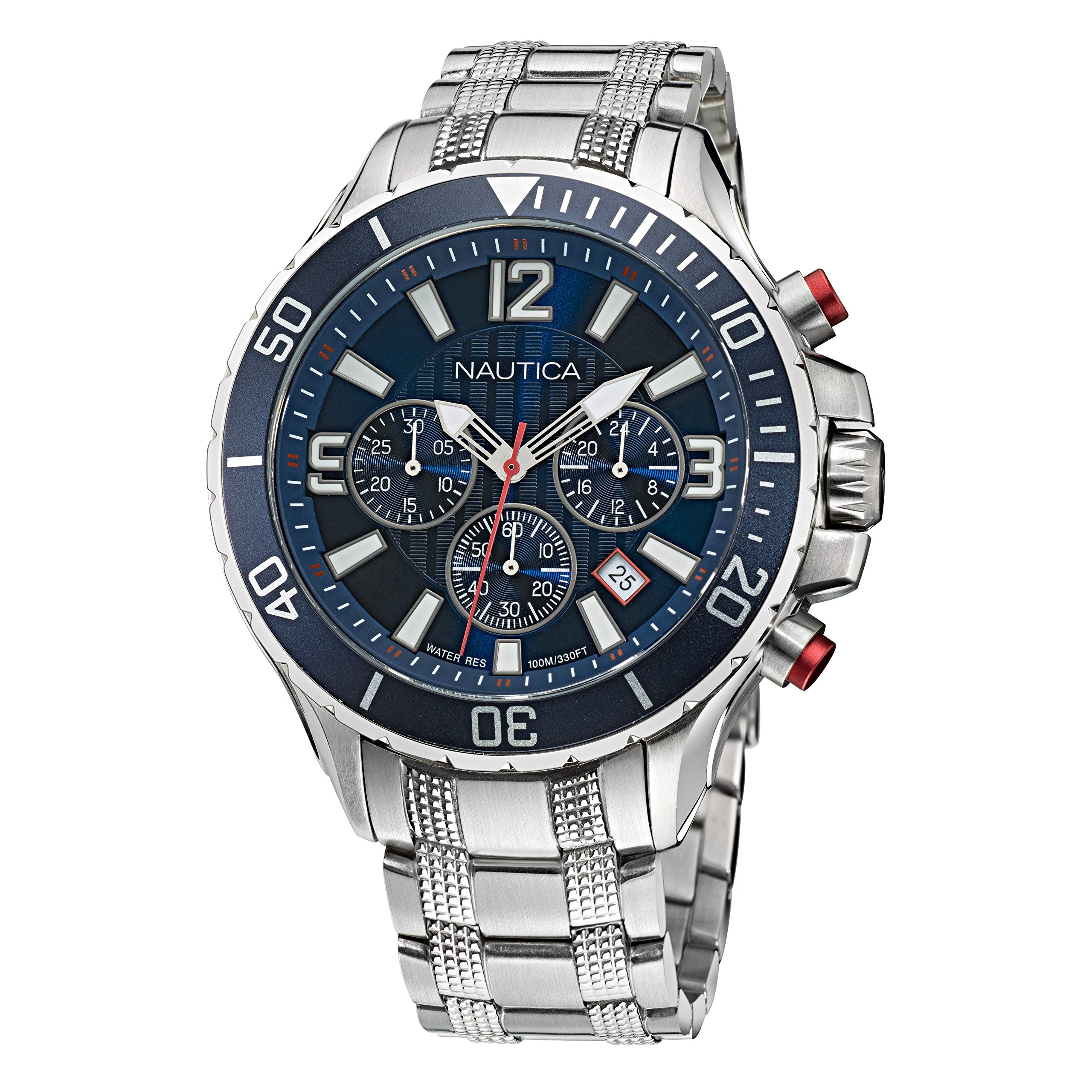 Nautica Men's NAPNSS123 NST Grey Blue Stainless Steel Bracelet & White Silicone Strap Watch Set - Perfect for Business, Casual Wear & Water Sports