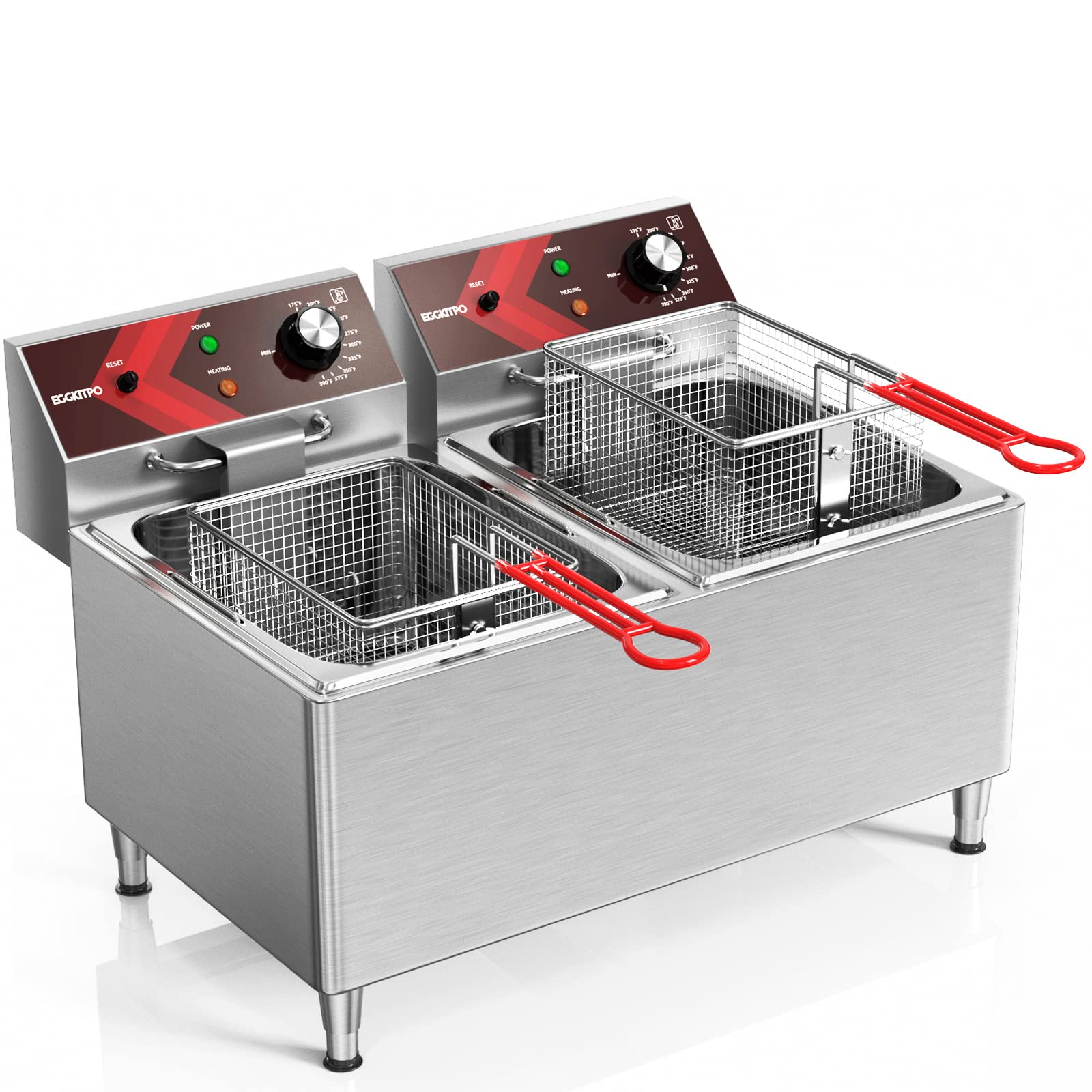 Commercial Deep Fryer 12L x 2 - Large Dual Tank Electric Countertop Fryer for Restaurants & Catering - 1800W x 2, 120V with 2 Frying Baskets & Lids - Perfect for Fast Food, Fried Chicken, Donuts & Seafood