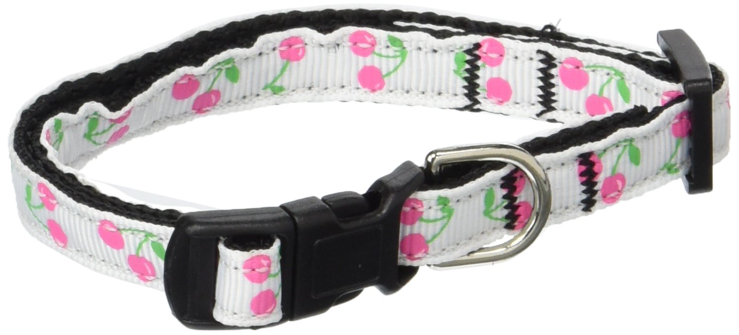 Premium Nylon Dog & Cat Collar or Leash - White Cherry Print Small Size for Small Pets | Perfect for Walking, Training & Outdoor Adventures