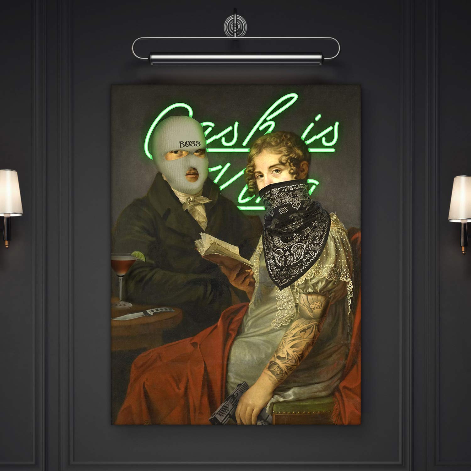 Fellipo Ricci Large Canvas Artwork - 'Cash Is King' Framed Wall Art Print for Home & Office Decor - Handmade Oil Painting on Canvas (36