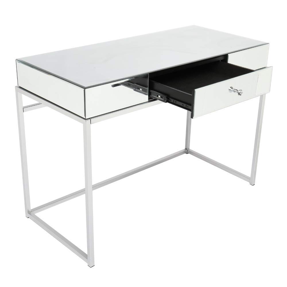 Elegant Mirrored Console Table with Drawers - Vanity Makeup Desk & Home Office Writing Table, Smooth Finish with Crystal Knobs - Perfect for Bedroom Dressing Area, Living Room Decor & Women's Workspace