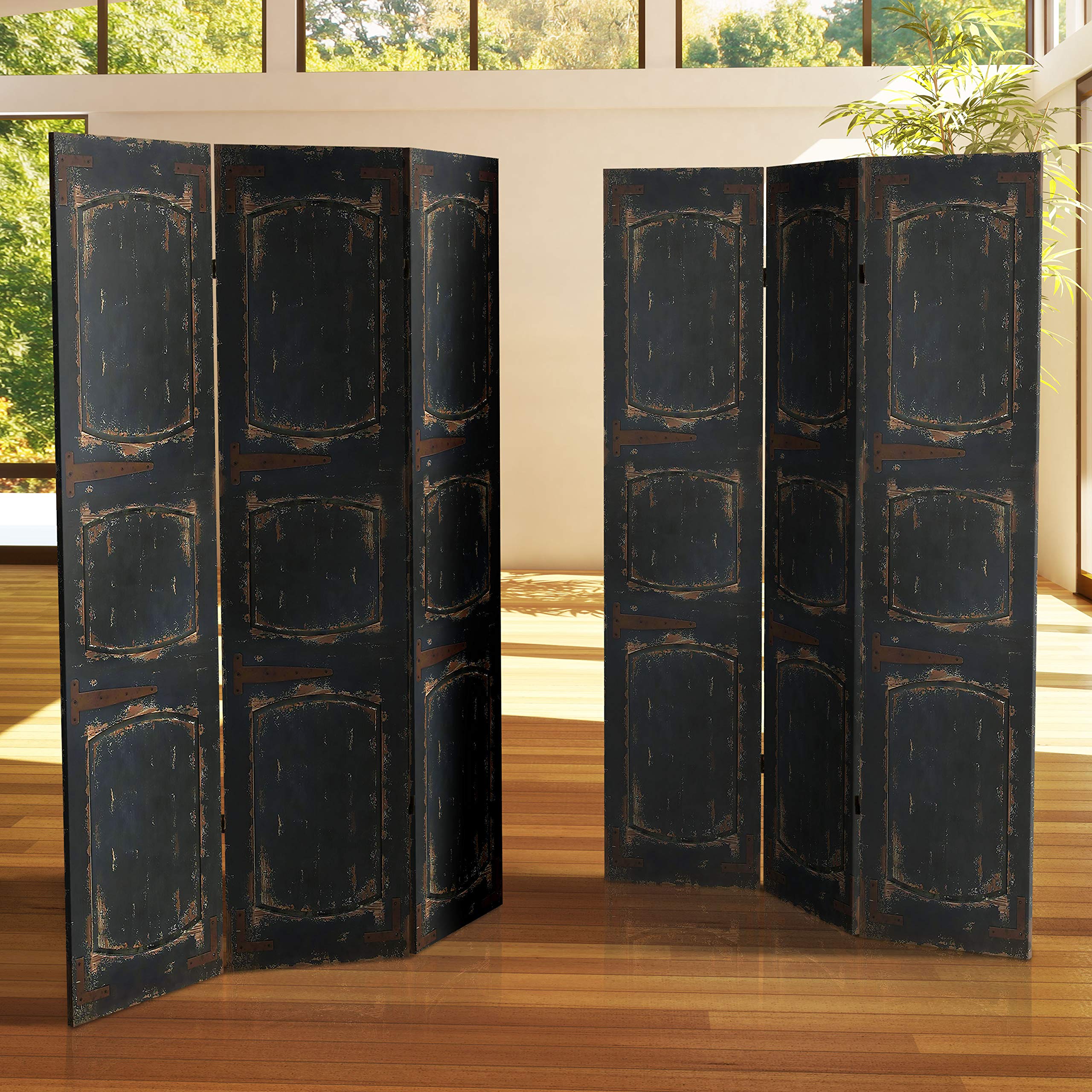 6 ft. Tall Red Lantern Double-Sided Black Door Canvas Room Divider - Perfect for Home Decor, Office Partition, and Asian-Themed Events