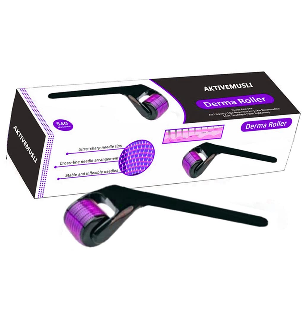 0.5mm Microneedle Roller for Face Acne Scars & Beard Growth - 540 Stainless Steel Derma Roller for Skin Rejuvenation & Hair Regrowth - Silent Home Facial Care Tool for Anti-Aging & Skin Repair - Perfect for Daily Skincare Routine & Hair Growth Treatment