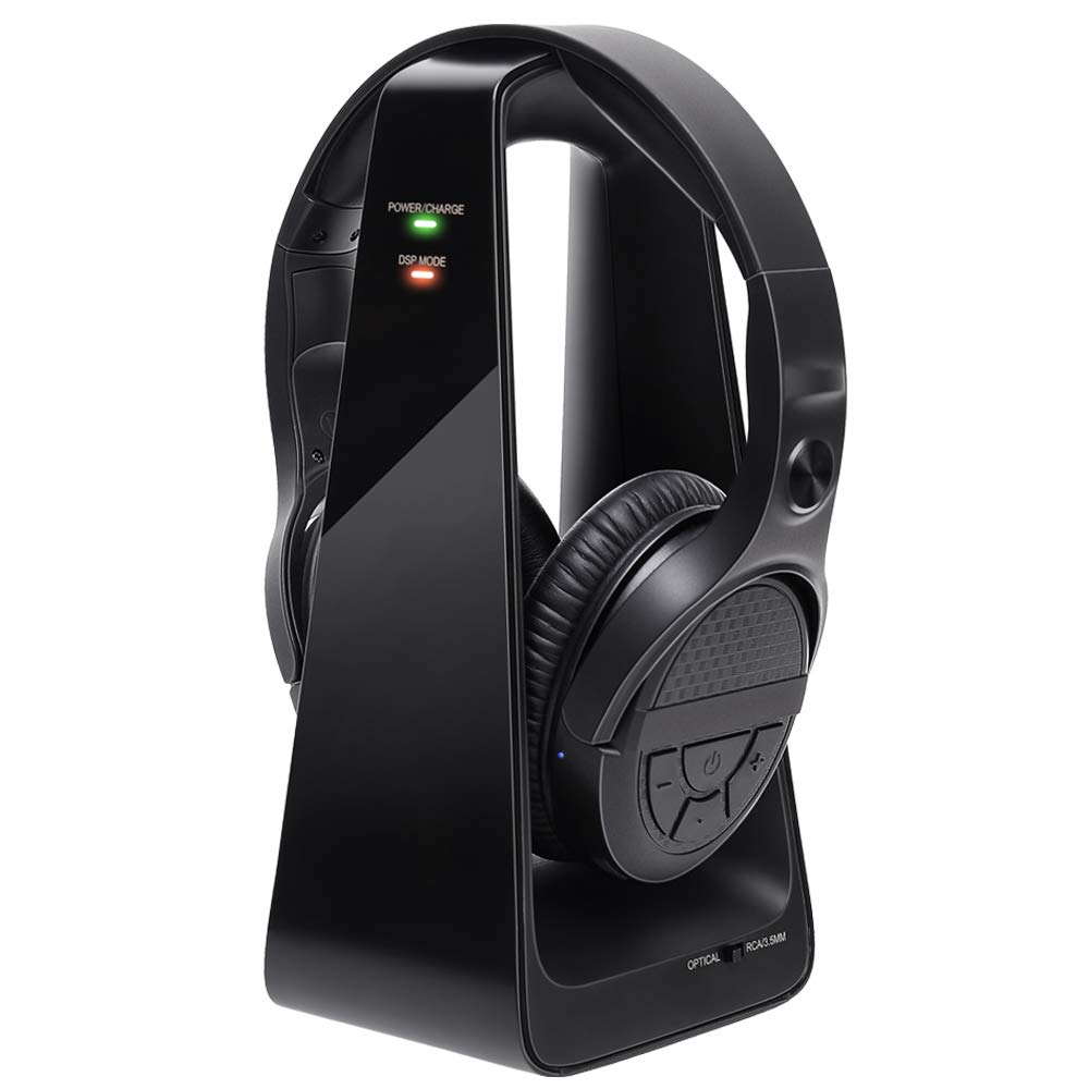 2.4GHz Wireless Headphones with RF Transmitter - Hi-Fi Stereo Sound, Zero Latency, 150ft Range for TV, Gaming & PC | Includes Charging Dock & Built-in Mic | Perfect for Home Theater, Late Night Viewing & Online Gaming