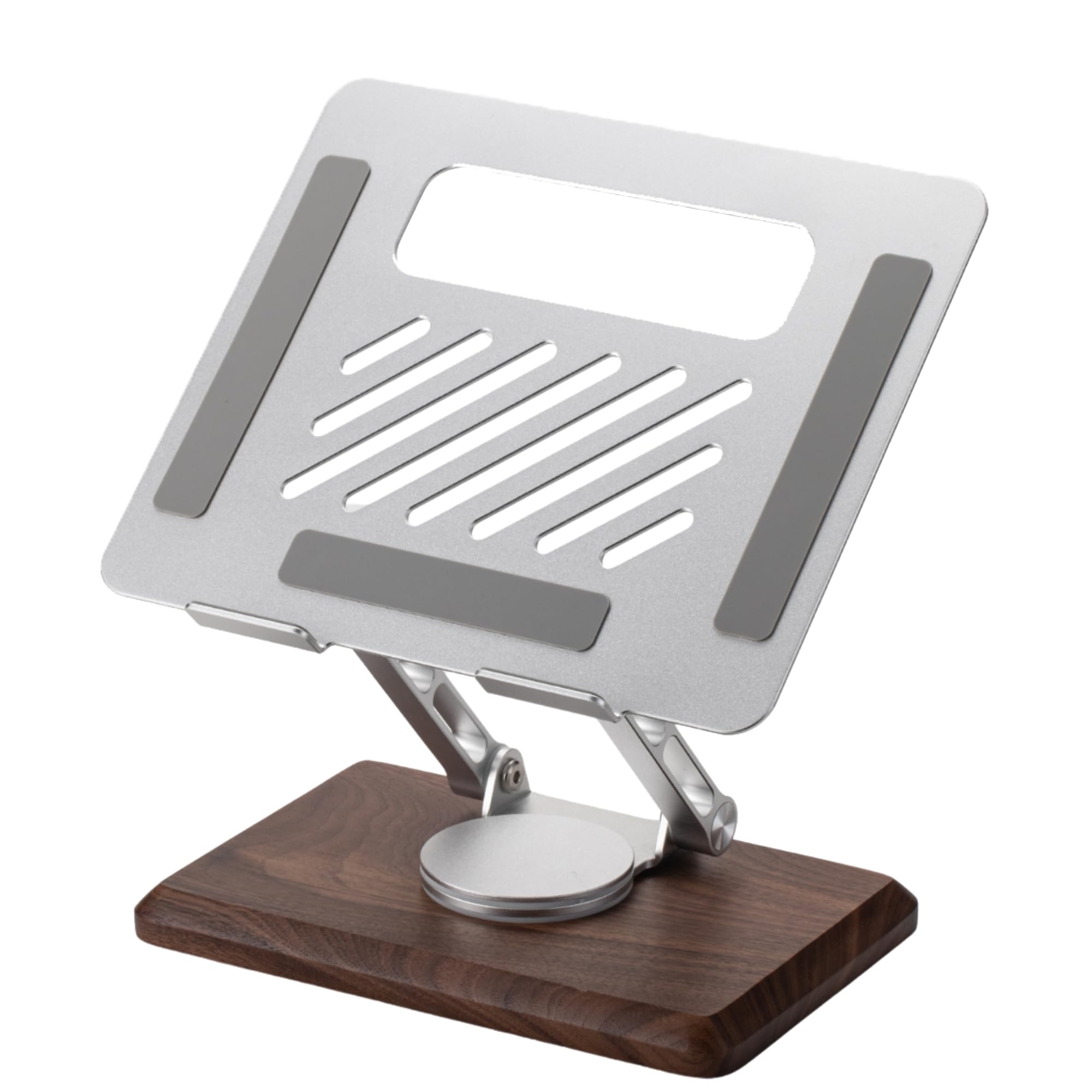 Premium Walnut Wood Laptop Stand for Desk - 360° Rotating Ergonomic Laptop Riser with Ventilated Design, Adjustable Height for 10-17.3 Inch Notebooks - Perfect for Home Office, Gaming & Workspace Setup