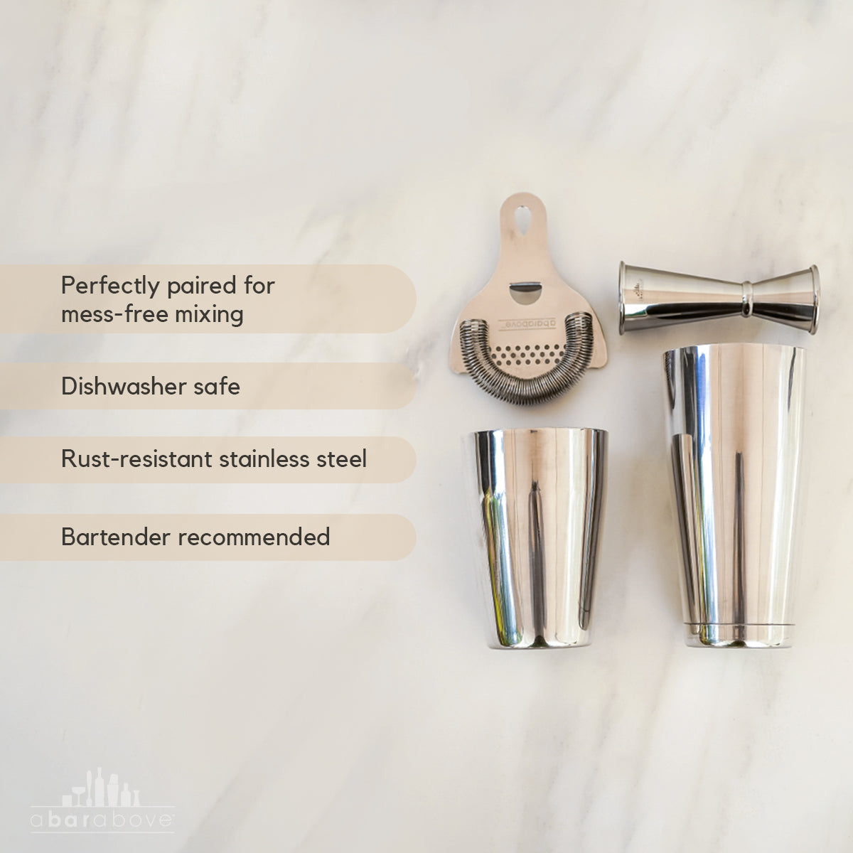 Premium Stainless Steel Cocktail Shaker Set (4-Piece) - Bar Tools for Mixing Martinis, Margaritas & Cocktails at Home or Professional Bars