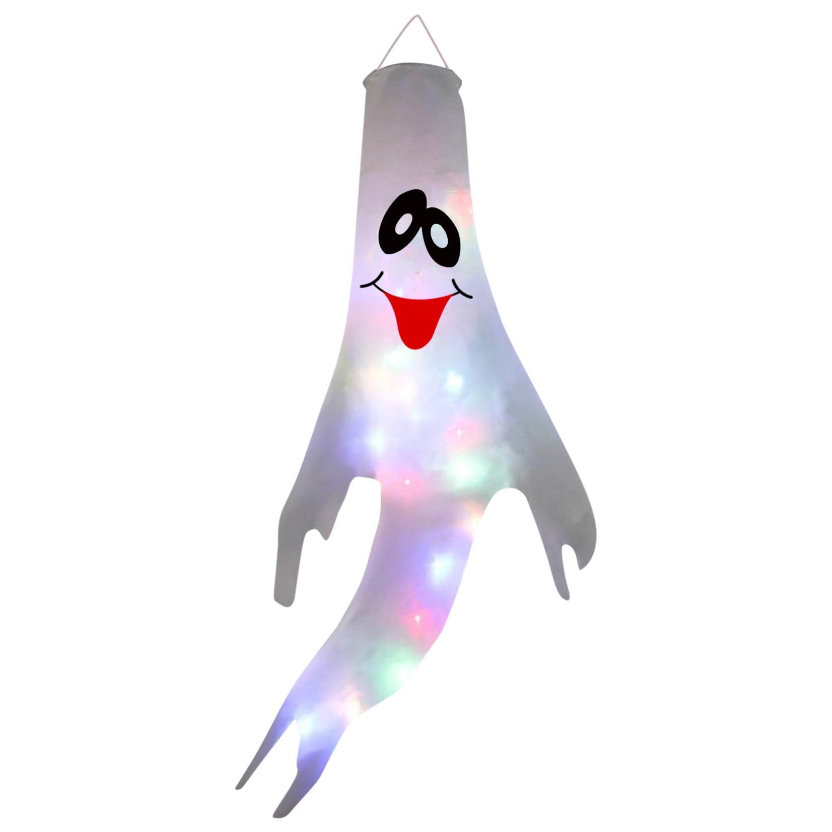 Halloween Ghost Windsocks with White LED String Lights - Glowing Hanging Flags Decor for Indoor & Outdoor Halloween Party Decorations | Perfect for Yard, Porch, and Haunted House Displays