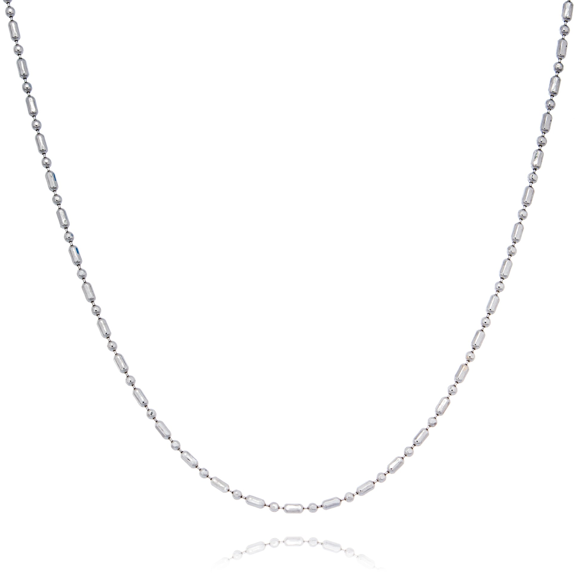 14K White Gold 1mm Solid Ball Bead Bar Link Chain Necklace - 16