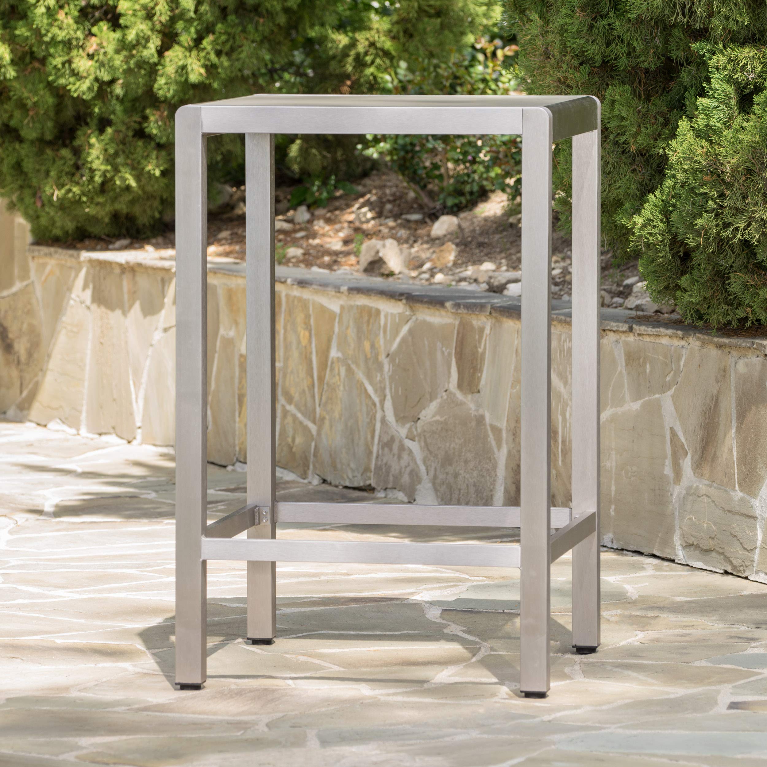 Christopher Knight Home Cape Coral Outdoor Aluminum Bar Table with Glass Top, Grey - Patio, Deck, Garden, and Poolside Dining & Entertaining