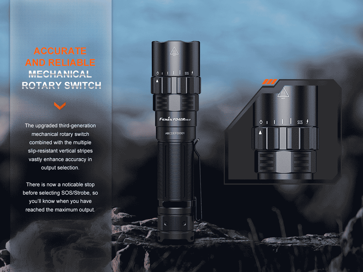 Fenix PD40R V3.0 Rechargeable Tactical Flashlight - 3000 Lumens, IP68 Waterproof, Custom Engraving Available - Perfect for Camping, Hiking, Emergency & Outdoor Adventures