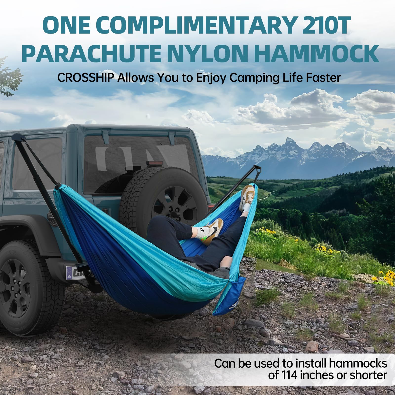 Heavy Duty Hitch Mount Hammock Stand with Parachute Nylon Hammock & Storage Bag - Fits 2'' Receiver for Class III/IV Trucks - 350lbs Capacity - Perfect for Camping, Backyard, RV Travel & Outdoor Adventures