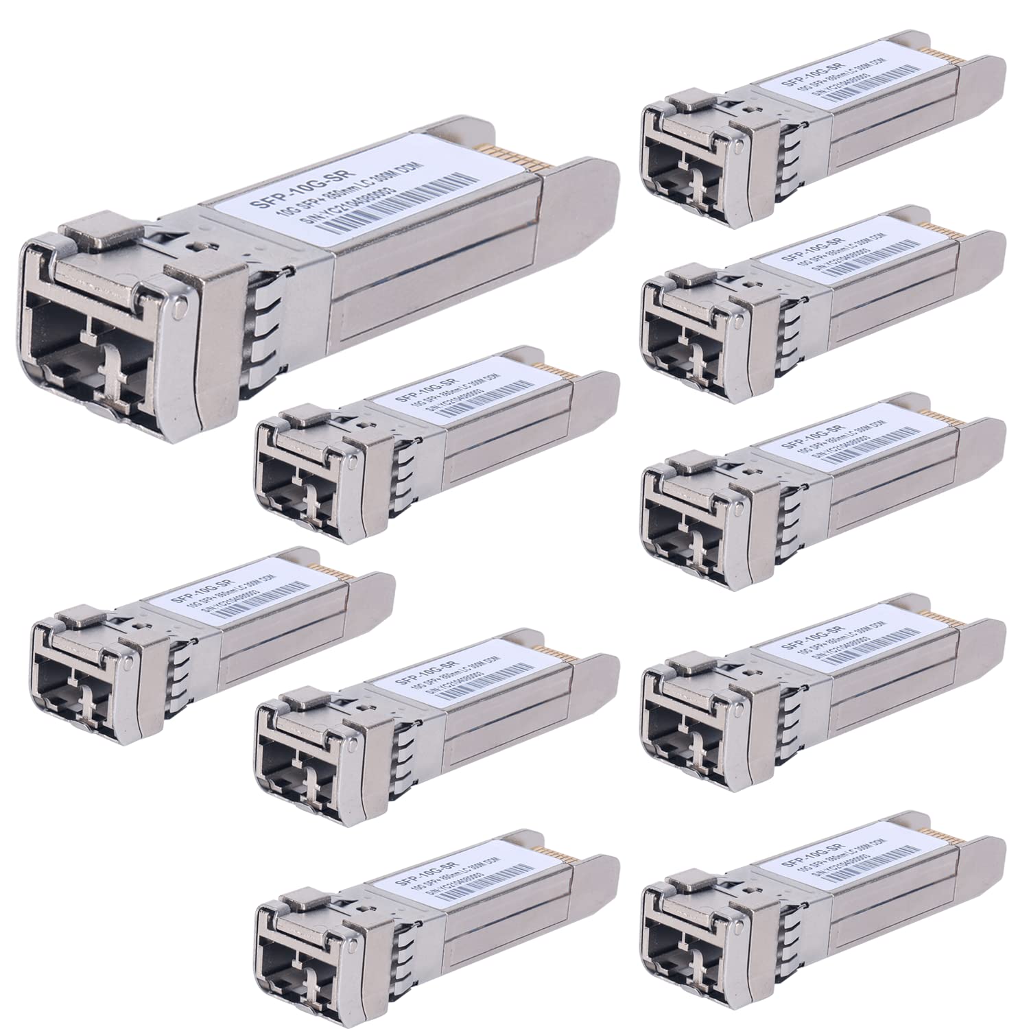 10-Pack 10GBase-SR SFP+ Transceiver Modules - 10G 850nm Multi-Mode LC Fiber Optic (MMF) up to 300m - Compatible with Cisco SFP-10G-SR, Meraki MA-SFP-10GB-SR, Ubiquiti UF-MM-10G, MikroTik, Netgear, D-Link - Ideal for Data Centers, Enterprise Networks & High-Speed Server Connections