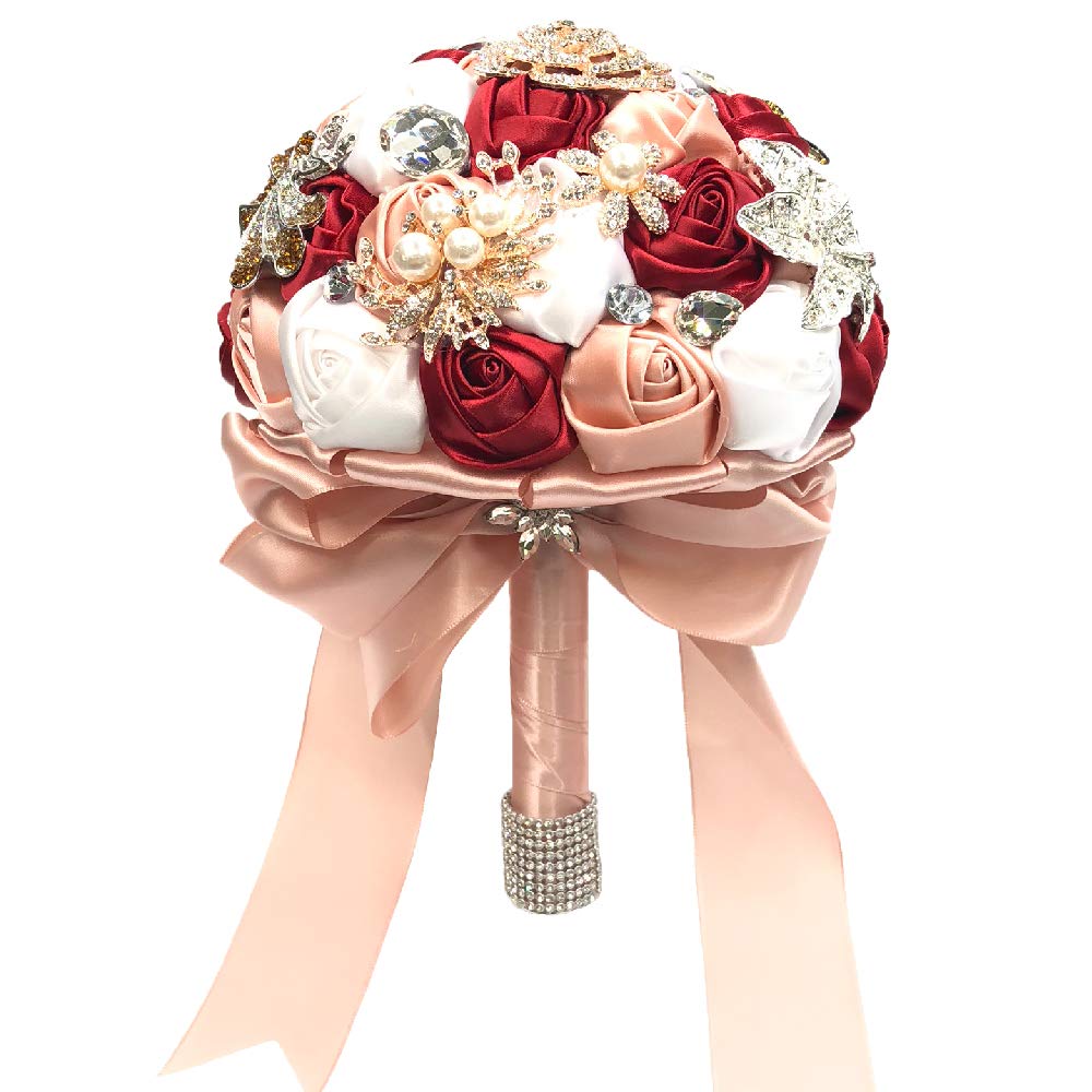 Elegant Blush Pink & Burgundy Pearl Wedding Brooch - Rose Bouquet Jewelry with Rhinestone Butterfly for Brides & Bridesmaids - Perfect for Weddings, Prom, and Formal Events