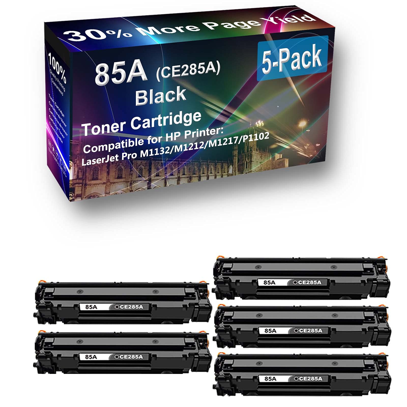 5-Pack High Capacity CE285A Compatible Toner Cartridge Replacement for HP M1212 Printer (Black) - Perfect for Office, Home & Small Business Printing Needs