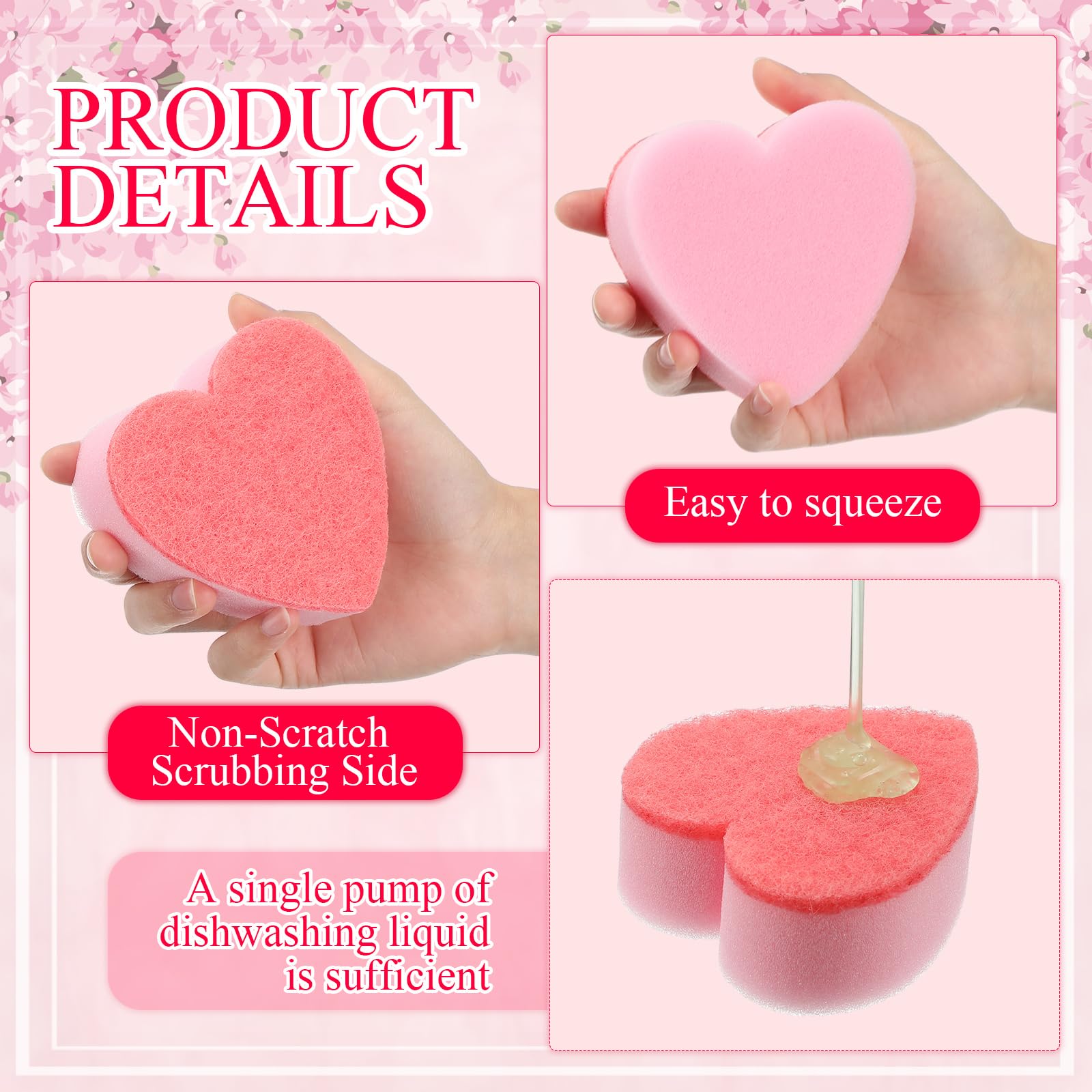 Maxcheck 20-Pack Heart-Shaped Dual-Sided Kitchen Sponges & Scrubbers - Soft & Abrasive for Washing Dishes, Pots, Pans - Valentine's Day Gift (Pink) - Perfect for Daily Kitchen Cleaning, Household Chores & Romantic Surprises