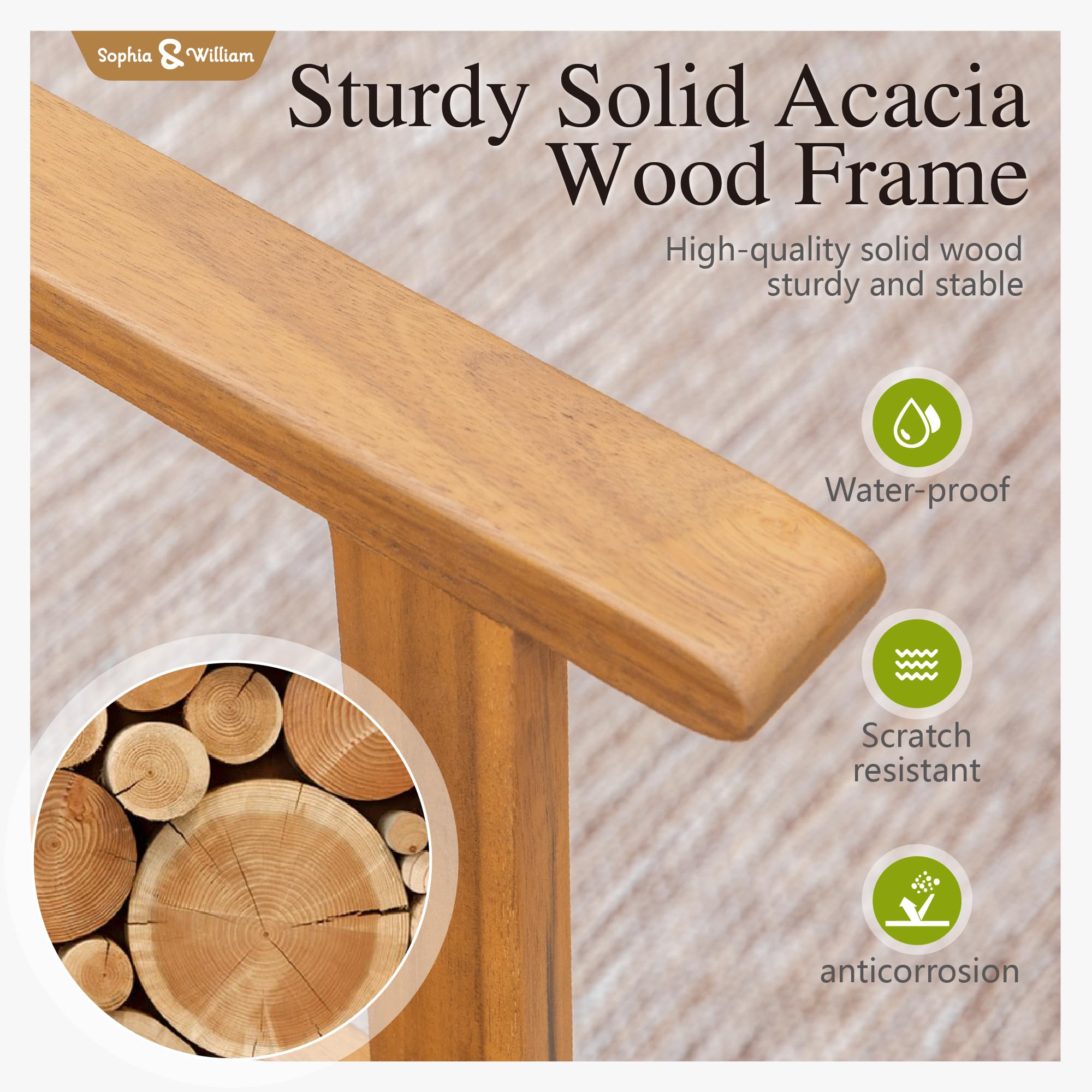 Sophia & William 2-Piece Outdoor Patio Dining Chairs Set - Handwoven Rattan Armchairs with Acacia Wood Frame for Porch, Backyard, Garden & Balcony - Perfect for Al Fresco Dining, Lounging & Outdoor Entertaining