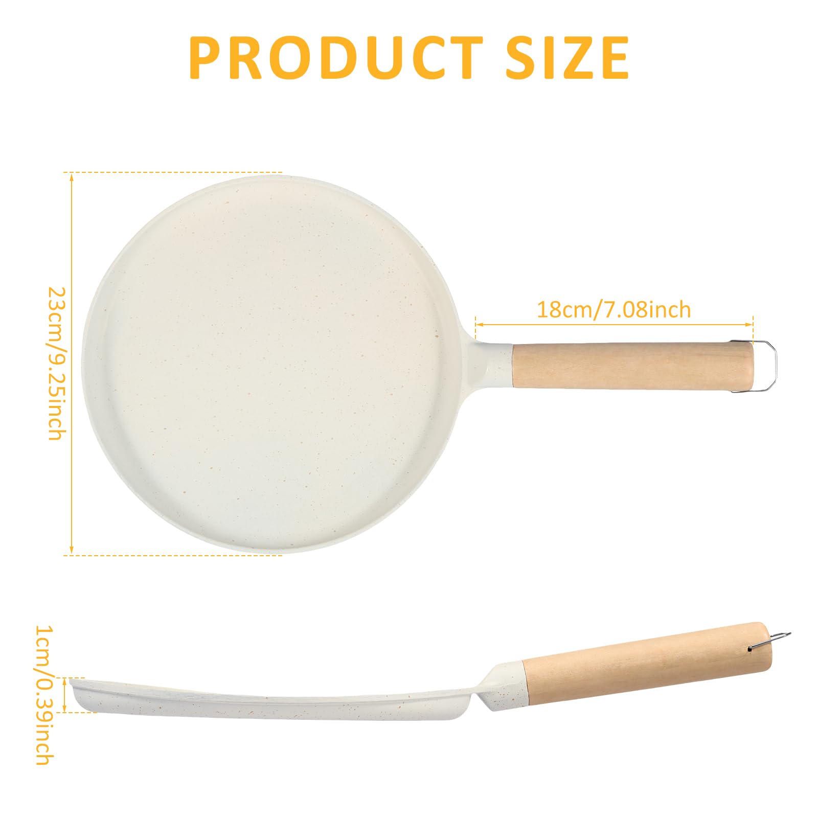 9.2 Inch Nonstick Crepe Pan with Wooden Handle - Lightweight Stovetop Pancake Maker, Cast Iron Tortilla Griddle with Excellent Heat Conduction - Perfect for French Crepes, Pancakes, Tortillas & Breakfast Cooking