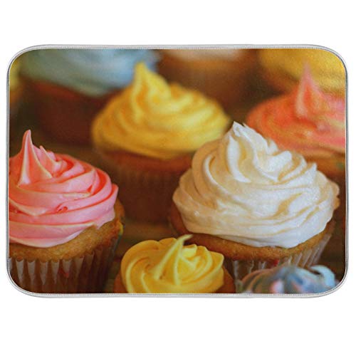 Rainbow Cupcake Drying Mat for Dishes - 18x24 Inch Absorbent, Fast-Drying Kitchen Counter Dish Drainer Pad - Machine Washable Polyester - Perfect for Cupcake Decorating, Baking, and Kitchen Counter Organization