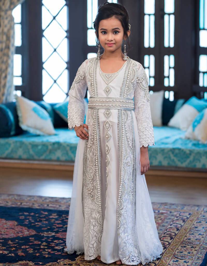 Arabic Moroccan Long Sleeve Caftan for Kids - Traditional Elegant Dress for Special Occasions & Holidays