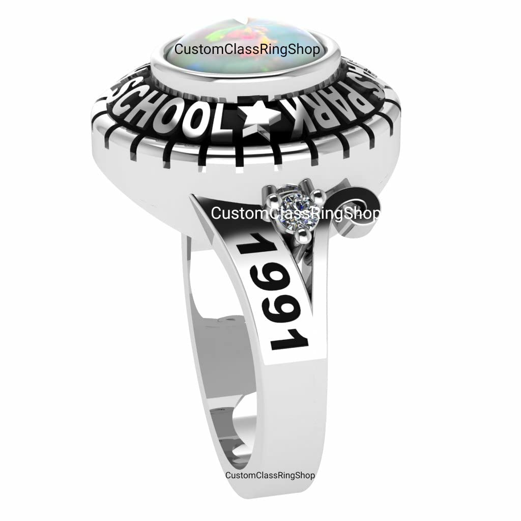 2022, 2023, 2024 Graduation Opal Class Ring - Custom 925 Silver School Ring Jewelry for Women | Perfect Gift for Graduation Ceremonies & Alumni Events