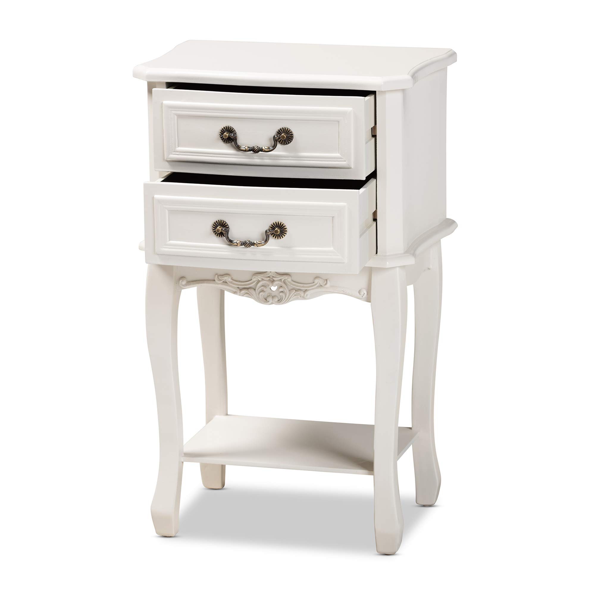 Baxton Studio Modern Nightstand with Brass Accents - White & Gold Bedside Table for Bedroom, Living Room, or Guest Room