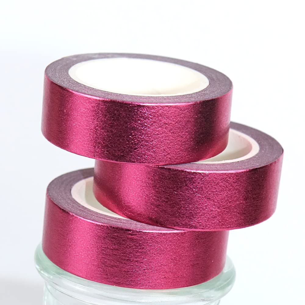 NatSumeBasics Rose Foil Washi Tape Set - 3 Rolls (32 Feet Total) Metallic Decorative Masking Tape for DIY Crafts, Scrapbooking, Gift Wrapping & Home Decor - Self-Adhesive Rose Red Washi Paper Tape